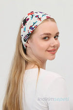 Boncuklu % 100 Pamuklu Kumaş Lastikli Bandana Saç Aksesuar Beyaz - Indirimsepeti