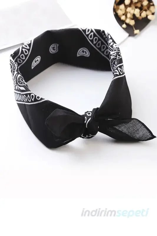 4 Adet Etnik Desenli Bandana Seti Siyah Kırmızı Lacivert Beyaz % 100 Pamuklu - indirimsepeti