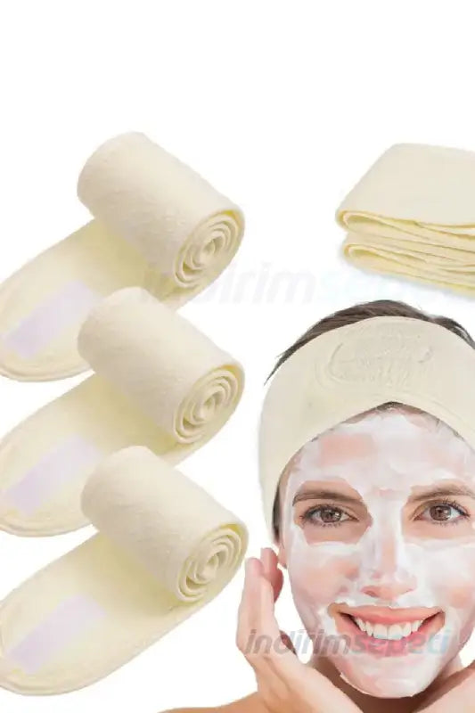 Havlu Saç Bandı Pamuklu Düz Bukle Cırt Bantlı Sporcu Saç Bandı Makyaj Bandı Ter Bandı Krem - Indirimsepeti