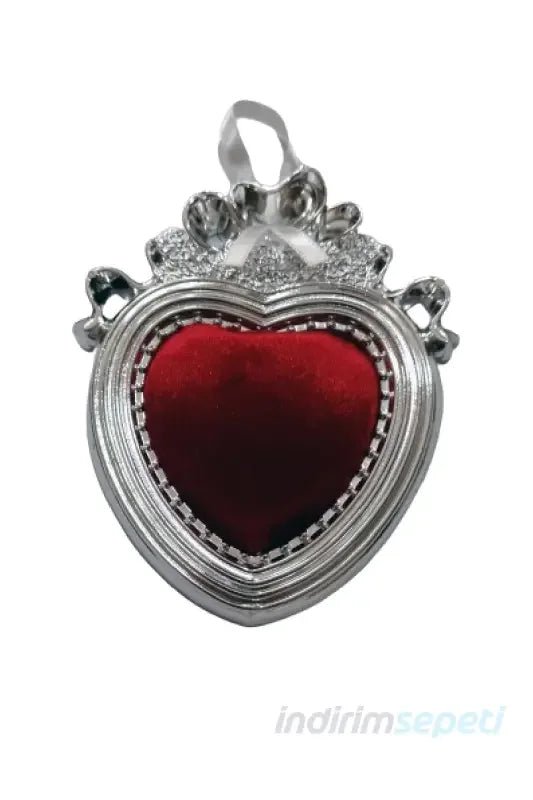 iğnelik Metal Görünümlü Kadife Sünger Büyük Boy Kalpli Askılı Düğün Nişan 14 x 11 cm - indirimsepeti