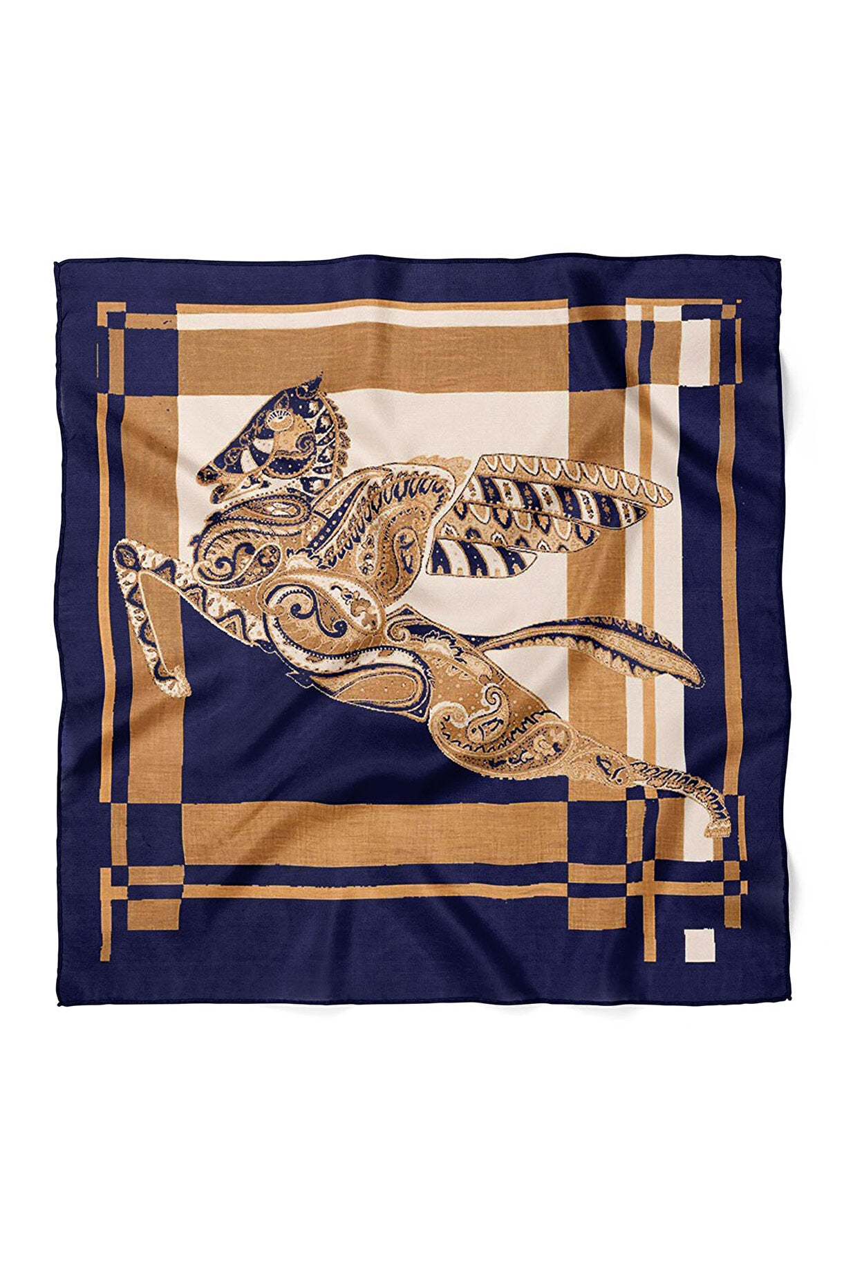 Kanatlı At Figürlü Saten Bandana 50x50 cm – Pegasus Desenli Premium Tasarım - indirimsepeti