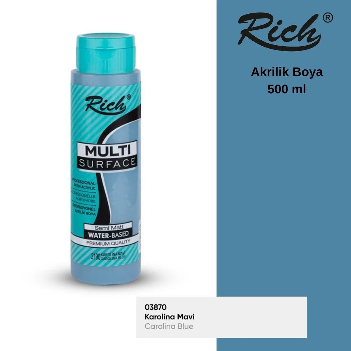 Rich Multi Surface Akrilik Boya 500ml 2190 Karolina Mavi - indirimsepeti