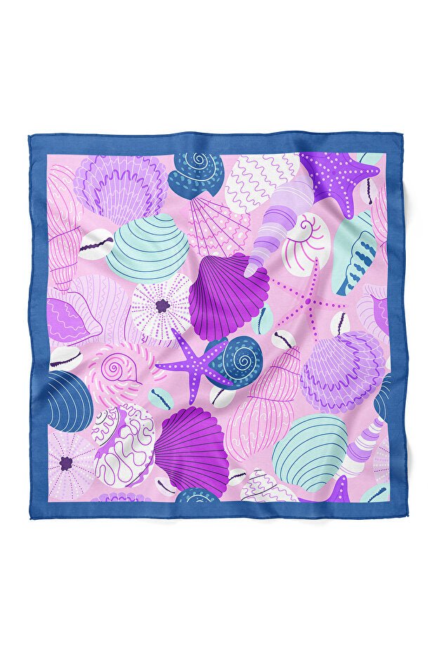 Deniz Kabuğu Desenli Saten Bandana 50x50 cm | Yazlık Çanta Aksesuarı & Boyun Fuları Şık Tasarım - indirimsepeti