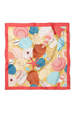 Kırmızı Bordürlü Deniz Kabuğu Desenli Saten Bandana 50x50 cm | Çanta & Boyun Fuları Şık Aksesuar - indirimsepeti