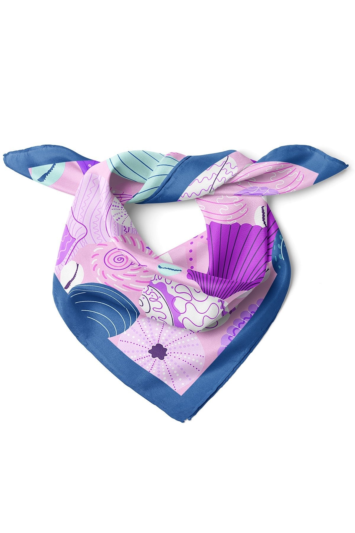 Deniz Kabuğu Desenli Saten Bandana 50x50 cm | Yazlık Çanta Aksesuarı & Boyun Fuları Şık Tasarım - indirimsepeti