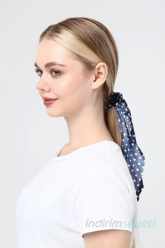 Kadın Aksesuar Saten Puantiyeli Lastikli Simit Scrunchie Fular Saç Toka - indirimsepeti