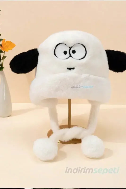 Kürklü Kulaklıklı Pelüş Şapka Bere Balıkçı Şapkası Sevimli Göz - Indirimsepeti