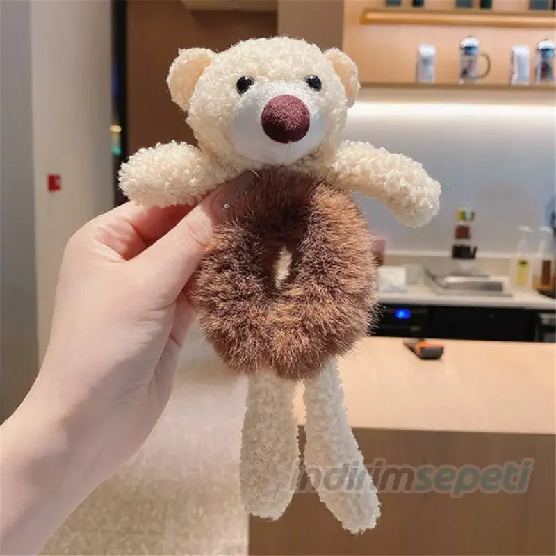 Pelüş Ayıcıklı Kürklü Simit Toka Lastik Toka - indirimsepeti