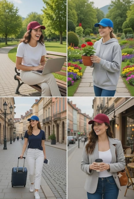 Bordo Mavi Renk Şapka Seti 2’li – Spor Şapka Unisex Takım Arkadaşı Kombin Cırtlı Ayarlanabilir Düz Kep Baseball