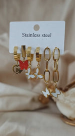 Kelebek Figürlü Taşlı 6’lı Çelik Küpe Seti – Gold Paslanmaz Çelik Bayan Küpeleri