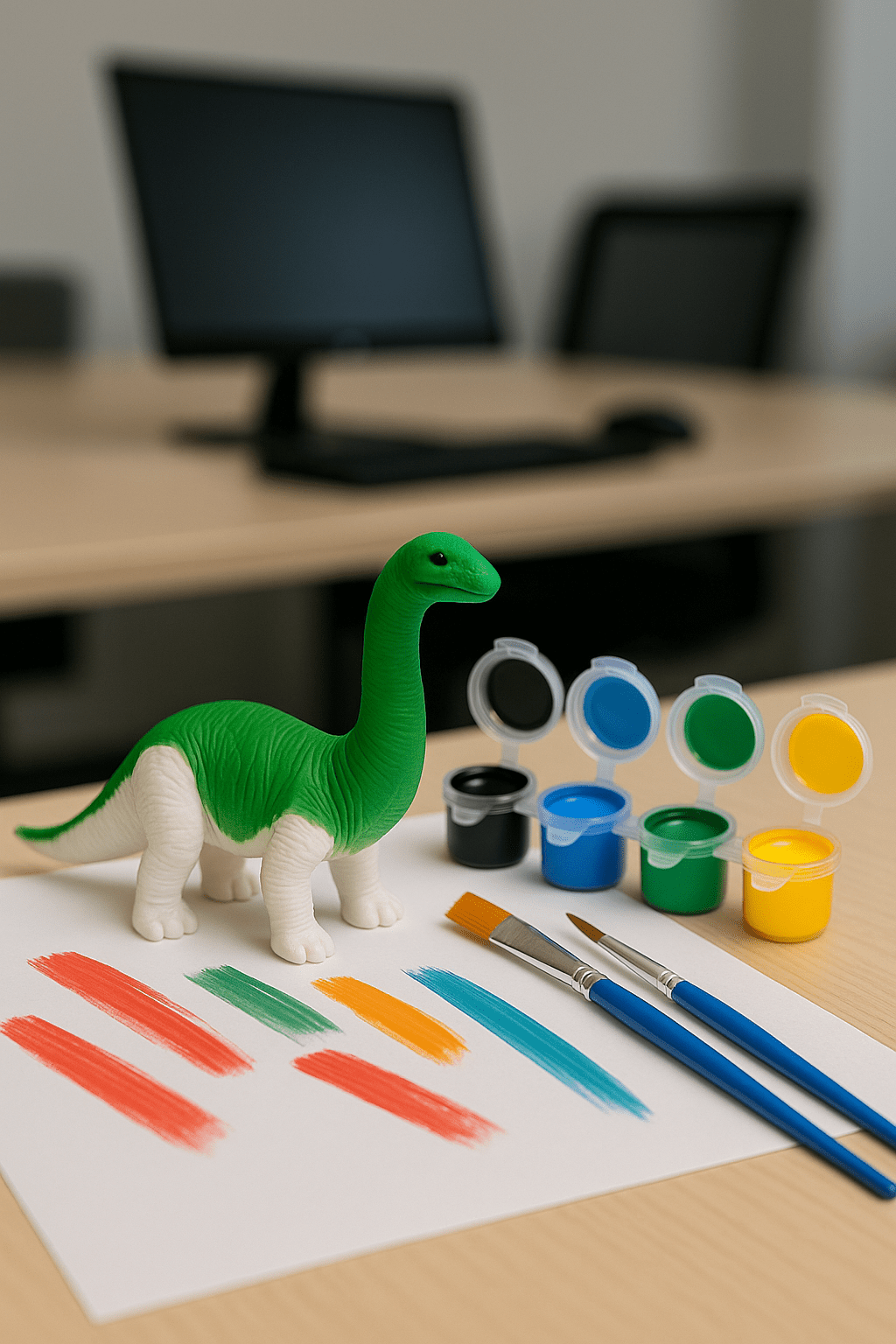3D Hayvanlar Alemi Boya Seti – Dinozor Figürlü 6 Renkli Boya ve 2’li Fırça Seti - indirimsepeti